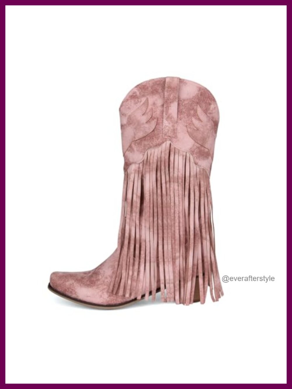 Fringe Denim Cowgirl Boots Pointed Toe Mid Calf Chunky Stacked Heel Western - Picture 4 of 6